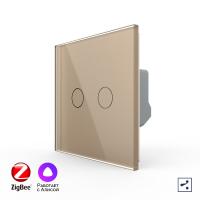 Двухклавишный проходной умный сенсорный выключатель Livolo ZigBee, 1 пост, Золотой