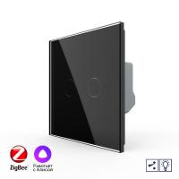 Двухклавишный проходной умный сенсорный диммер Livolo ZigBee, 1 пост, Черный