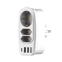 Разветвитель Socket Adapter 3 Euro 16A, 4 USB 3A+C с блоком 5В/3.1А RocketSocket, цвет белый-серый