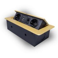 Розетка горизонтальная выдвижная цвет золотой 2 Euro 16A, 2 USB A с блоком 5В/2.1А, RJ45 RocketSocket, проводка, цвет золотой