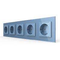Розетка электрическая 16A Livolo, 5 постов, цвет синий