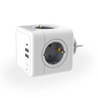 Разветвитель Cube Original 4 Euro 16A, 3 USB 2A+C с блоком 5В/3.0А RocketSocket, цвет белый-серый