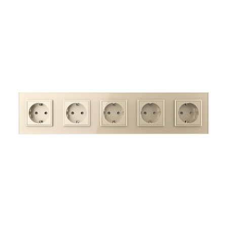 Розетка электрическая 16A Livolo, 5 постов, цвет шампань