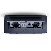 Розетка горизонтальная выдвижная цвет черный 2 Euro 16A, 2 USB A с блоком 5В/2.1А, RJ45 RocketSocket, проводка, цвет черный