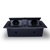 Розетка горизонтальная выдвижная 2 Euro 16A, 2 USB A с блоком 5В/2.1А RocketSocket, проводка, цвет черный