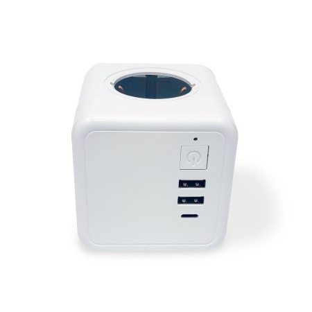 Разветвитель Cube Original 4 Euro 16A, 3 USB 2A+C с блоком 5В/3.0А RocketSocket, цвет белый-серый