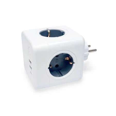 Разветвитель Cube Original 4 Euro 16A, 3 USB 2A+C с блоком 5В/3.0А RocketSocket, цвет белый-серый