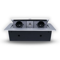 Розетка горизонтальная выдвижная цвет серый 2 Euro 16A, USB type A+C с блоком 18W RocketSocket, проводка, цвет серый